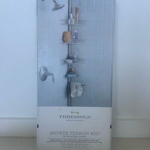 Threshold Satin Nickel Shower Tension Rod Corner Caddy with Baskets